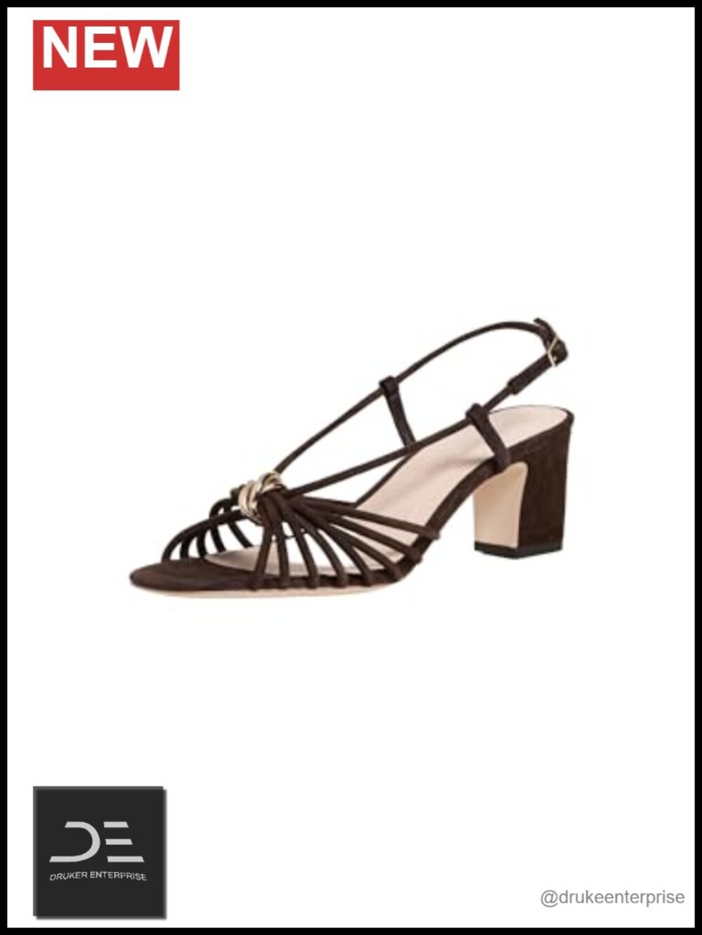 Gladiator Sandals Block Heel Slingback Gathered Straps Gold-Tone Embellishment